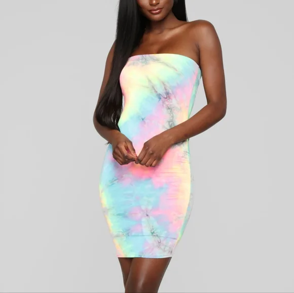 knee length dresses for ladies WOMENS TIE DYE MINI DRESS main image 0